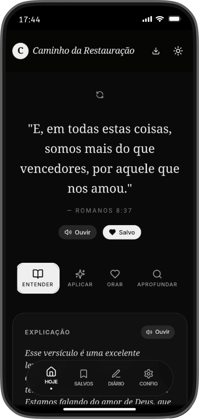 Tela Hoje do app Caminho da Restauração - devocional do dia
